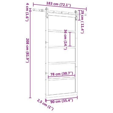vidaXL Συρόμενη Πόρτα Καφέ 90 x 208 εκ. Στερεά ξυλεία πεύκου