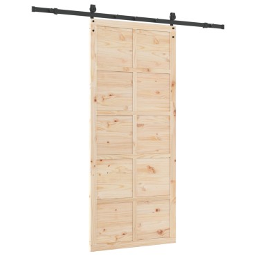 vidaXL Συρόμενη Πόρτα Καφέ 90 x 208 εκ. Στερεά ξυλεία πεύκου