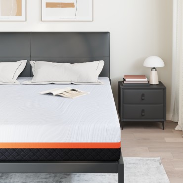 vidaXL Στρώμα Λευκό και Γκρι 200x200cm Ζακάρ ύφασμα 1 τεμ. - Διπλό