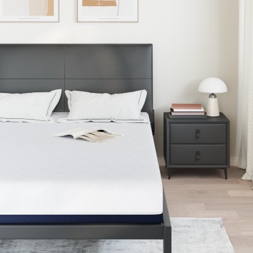 vidaXL Στρώμα Λευκό και Μπλε 160x200cm Ζακάρ ύφασμα 1 τεμ. - Διπλό