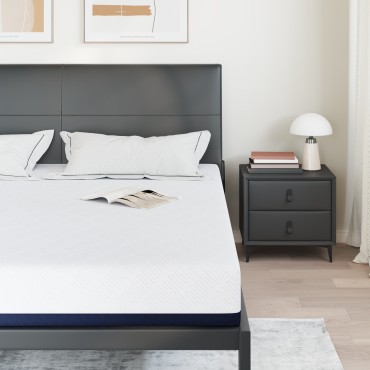 vidaXL Στρώμα Λευκό και Μπλε 180x200cm Ζακάρ ύφασμα 1 τεμ. - Διπλό