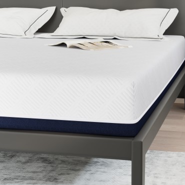 vidaXL Στρώμα Λευκό και Μπλε 180x200cm Ζακάρ ύφασμα 1 τεμ. - Διπλό