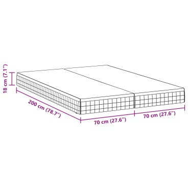 vidaXL Στρώμα 2 τεμ. Μέτρια μαλακό 70x200cm Λευκό και Γκρι - Μονό