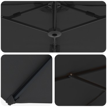vidaXL Ομπρέλα ηλίου Μαύρο 372 x 198 x 243 εκ