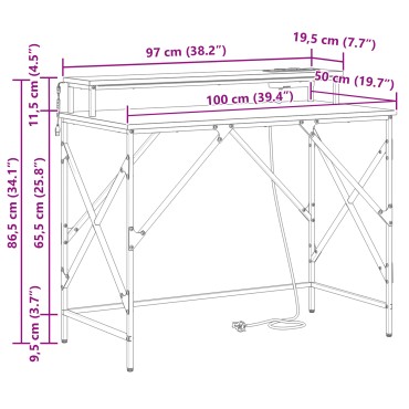vidaXL Γραφείο Καπνιστό Δρύς 100x50x86,5cm Επεξεργασμένο Ξύλο 1 τεμ.