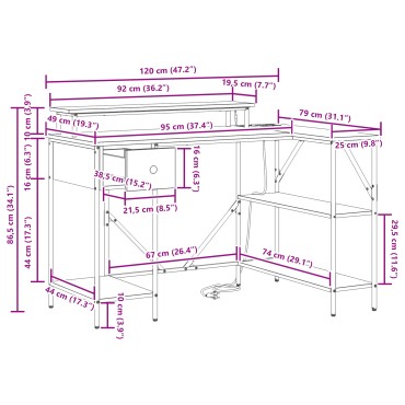 vidaXL Γραφείο Καφέ δρυς 120x79x86,5cm Επεξεργασμένο Ξύλο 1 τεμ.