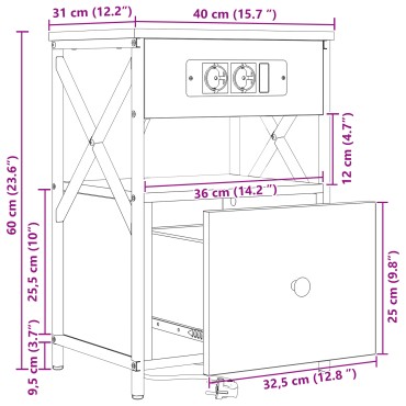 vidaXL Κομοδίνο Γκρίζο Σονομα 40x31x60cm Επεξεργασμένο Ξύλο 1 τεμ.