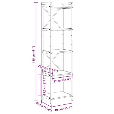 vidaXL Ράφι Βιβλίων 40x30x155cm Επεξεργασμένο Ξύλο Καπνιστό Δρύς 1 τεμ.