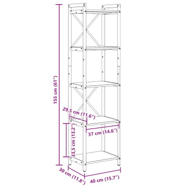 vidaXL Ράφι Βιβλίων 40x30x155cm Επεξεργασμένο Ξύλο Καπνιστό Δρύς 1 τεμ.