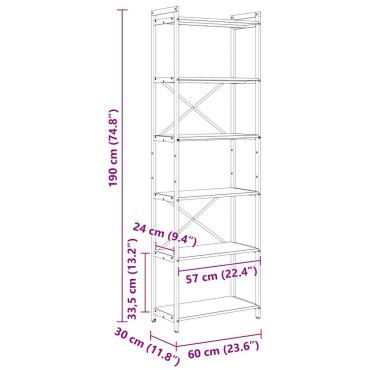 vidaXL Ράφι Βιβλίων 60x30x189,5cm Επεξεργασμένο Ξύλο 1 τεμ.