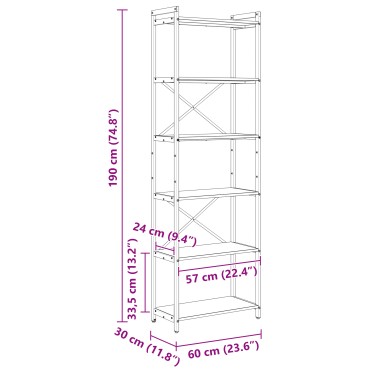 vidaXL Ράφι Βιβλίων 60x30x189,5cm Επεξεργασμένο Ξύλο 1 τεμ.
