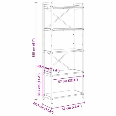 vidaXL Ράφι Βιβλίων 60x30x155cm Επεξεργασμένο Ξύλο Artisan Oak 1 τεμ.