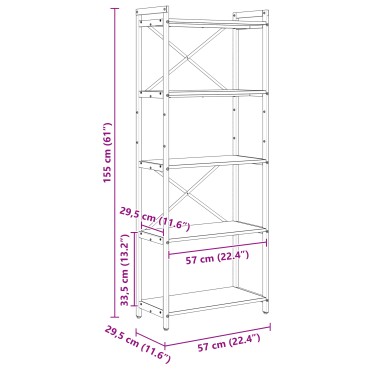 vidaXL Ράφι Βιβλίων 60x30x155cm Επεξεργασμένο Ξύλο Artisan Oak 1 τεμ.