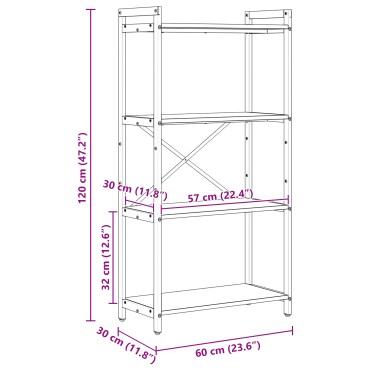 vidaXL Ράφι Βιβλίων 60x30x120cm Επεξεργασμένο Ξύλο Καπνιστό Δρύς 1 τεμ.