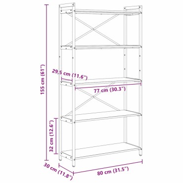 vidaXL Ράφι Βιβλίων 80x30x155cm Επεξεργασμένο Ξύλο Artisan Oak 1 τεμ.