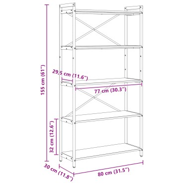 vidaXL Ράφι Βιβλίων 80x30x155cm Επεξεργασμένο Ξύλο Artisan Oak 1 τεμ.