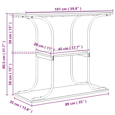 vidaXL Τραπέζι κονσόλας με ράφι Μαύρη Οξυά 101x35x80,5 εκ 1 τεμ.