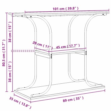 vidaXL Τραπέζι κονσόλας με ράφι Γκρίζο Σονομα 101x35x80,5 εκ 1 τεμ.