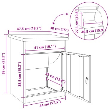vidaXL Θυρίδα Πακέτων Ασημί 47,5 x 38 x 59 εκ. Ανοξείδωτο ατσάλι