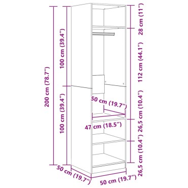 vidaXL Ντουλάπι Μαύρη Οξυά 50x50x200cm Επεξεργασμένο Ξύλο