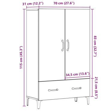 vidaXL Ντουλάπα τεχνίτης Δρυς 70x31x115cm από Επεξεργασμένο Ξύλο 1 τεμ.