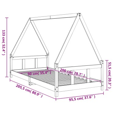vidaXL Πλαίσιο Παιδικού Κρεβατιού 90x200cm από Μασίφ Ξύλο Πεύκου 1 τεμ. - Μονό