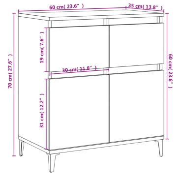 vidaXL Συρταριέρα Sonoma Δρυς 60x35x70cm Επεξεργασμένο Ξύλο 1 τεμ.