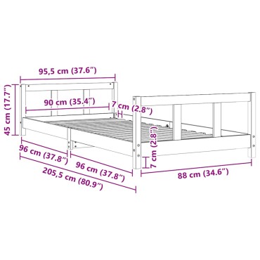 vidaXL Πλαίσιο Παιδικού Κρεβατιού 90x200cm από Μασίφ Ξύλο Πεύκου 1 τεμ. - Μονό