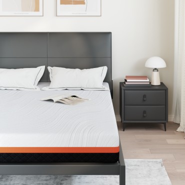 vidaXL Στρώμα Λευκό και Μαύρο 140x200cm Ζακάρ ύφασμα 1 τεμ. - Διπλό