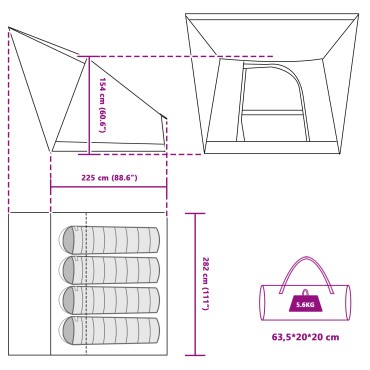 vidaXL Σκηνή Camping 4 ατόμων Μπλε ταφτάς Αδιάβροχο