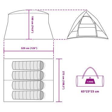 vidaXL Σκηνή Camping 4 ατόμων Μπλε ταφτάς Αδιάβροχο