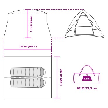 vidaXL Σκηνή Camping με στέγη Πράσινο 275 x 230 x 140 εκ. ταφτάς