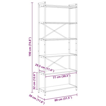 vidaXL Ράφι Βιβλίων 80x30x189,5cm Επεξεργασμένο Ξύλο 1 τεμ.