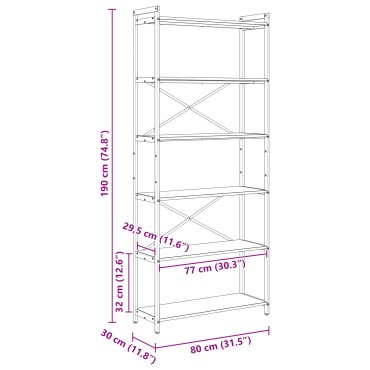 vidaXL Ράφι Βιβλίων 80x30x189,5cm Επεξεργασμένο Ξύλο Παλαιό ξύλο 1 τεμ.