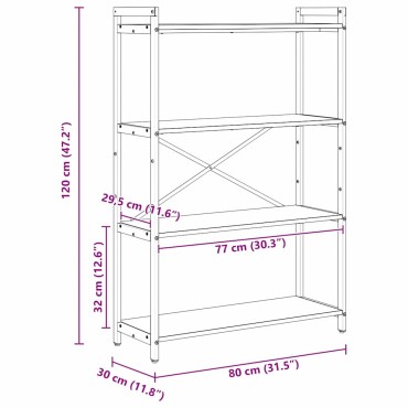 vidaXL Ράφι Βιβλίων 80x30x120cm Επεξεργασμένο Ξύλο Καπνιστό Δρύς 1 τεμ.