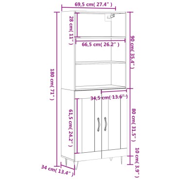 vidaXL Ντουλάπι Γκρι Sonoma 69,5x34x180cm Επεξεργασμένο Ξύλο 1 τεμ.