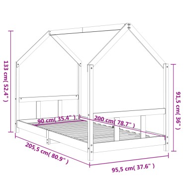 vidaXL Πλαίσιο Παιδικού Κρεβατιού 90x200cm από Μασίφ Ξύλο Πεύκου 1 τεμ. - Μονό