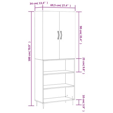 vidaXL Ντουλάπι Γκρι Σκυροδέματος 69,5x34x180cm Επεξεργασμένο Ξύλο 1 τεμ.