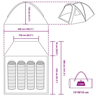 vidaXL Θόλος Τέντα 4 άτομο 308 x 268 x 130 εκ. Αδιάβροχο Μπλε ταφτάς
