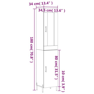 vidaXL Ντουλάπι Γκρι Σκυροδέματος 34,5x34x180cm Επεξεργασμένο Ξύλο 1 τεμ.