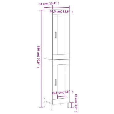 vidaXL Ντουλάπι Γκρι Σκυροδέματος 34,5x34x180cm Επεξεργασμένο Ξύλο 1 τεμ.