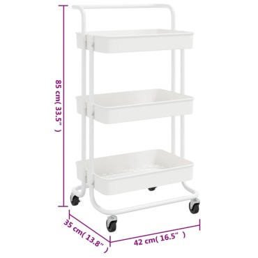 vidaXL Τρόλεϊ Κουζίνας 3 Επιπέδων Λευκό 42x35x85cm Σίδερο/ABS 1 τεμ.