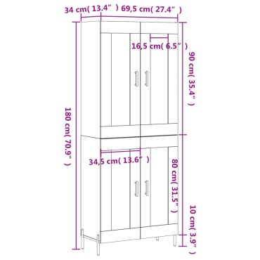 vidaXL Ντουλάπι Γκρι Sonoma 69,5x34x180cm Επεξεργασμένο Ξύλο 1 τεμ.