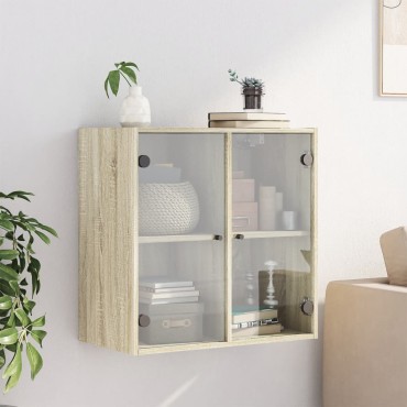 vidaXL Ντουλάπι Τοίχου Sonoma Δρυς 68x37x68,5cm με Γυάλινες Πόρτες 1 τεμ.
