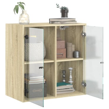 vidaXL Ντουλάπι Τοίχου Sonoma Δρυς 68x37x68,5cm με Γυάλινες Πόρτες 1 τεμ.
