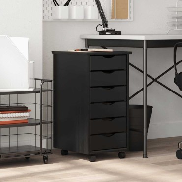 vidaXL Τροχήλατο ντουλάπι με συρτάρια "MOSS" Μαύρο μασίφ ξύλο πεύκο 34x39x65,5cm