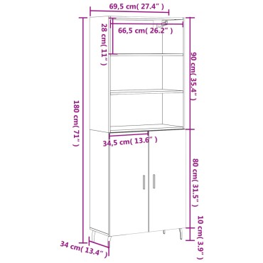 vidaXL Ντουλάπι Sonoma δρυς 69,5x34x180cm από Επεξεργασμένο Ξύλο 1 τεμ.
