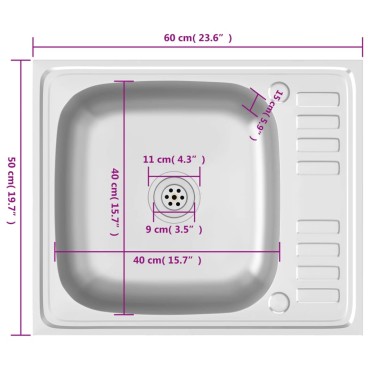 vidaXL Νεροχύτης + Ποδιά Σετ Ασημί 600x500x155 χιλ. Ανοξείδωτο Ατσάλι