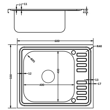 vidaXL Νεροχύτης + Ποδιά Σετ Ασημί 600x500x155 χιλ. Ανοξείδωτο Ατσάλι