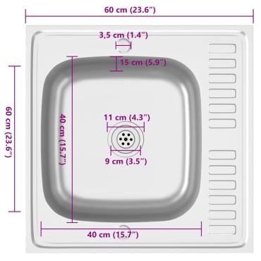 vidaXL Νεροχύτης + Ποδιά Σετ Ασημί 600x600x155 χιλ. Ανοξείδωτο Ατσάλι